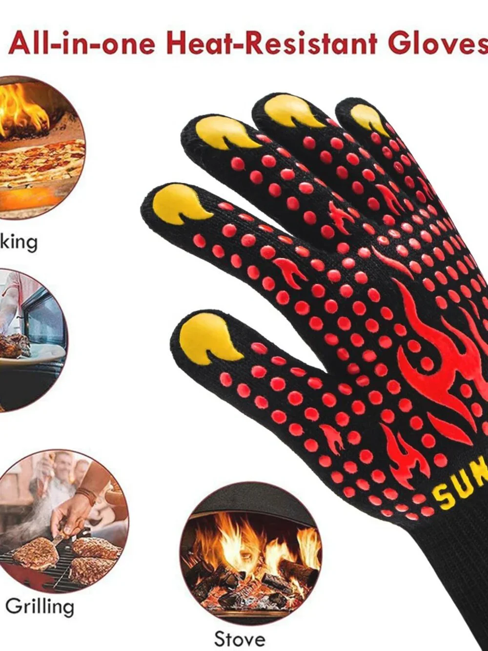 BBQ Fireproof Gloves, Grill Cut-Resistant 1472F Heat Resistant Gloves, Non-Slip